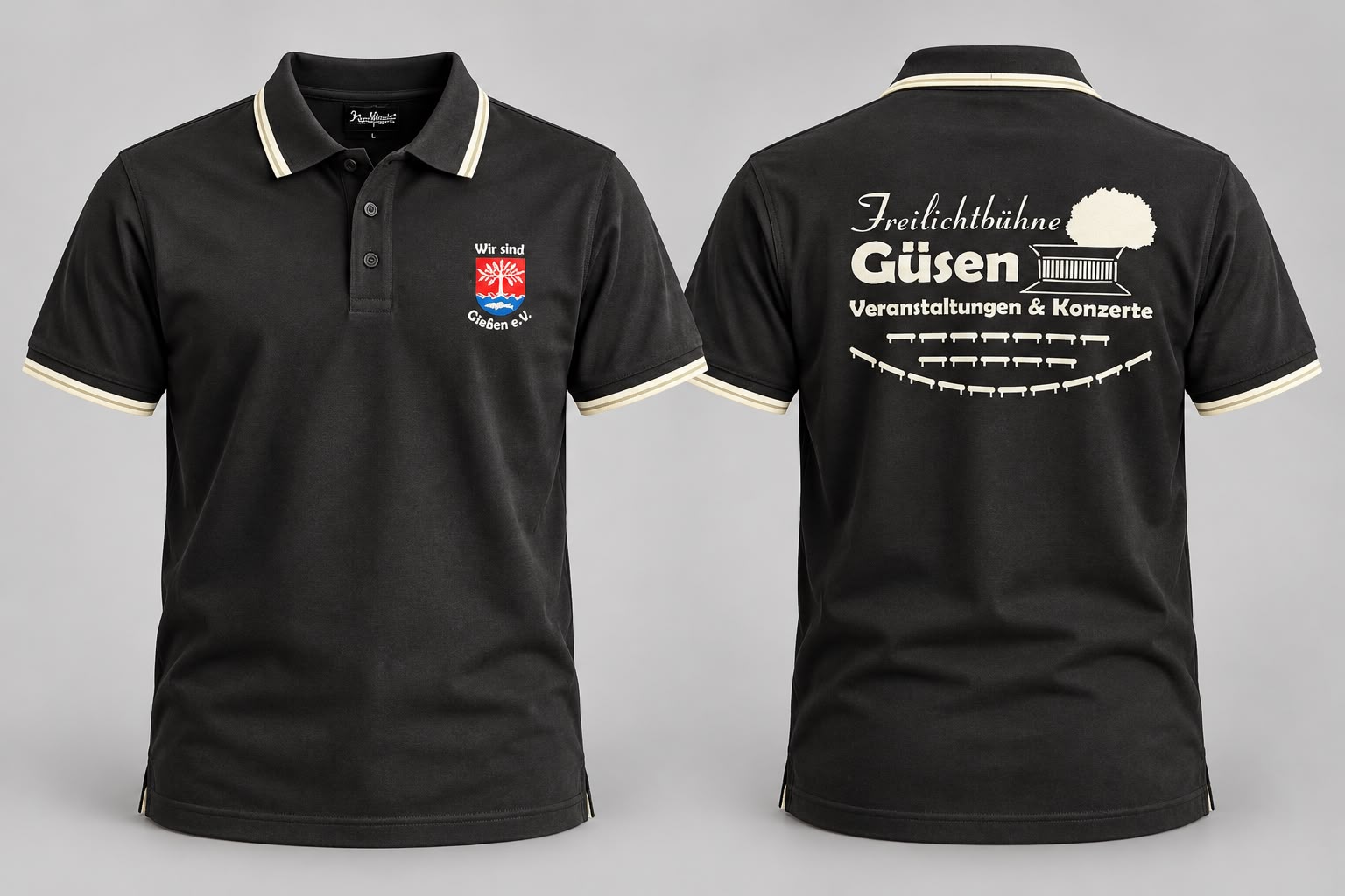 Schwarze Poloshirts für die Freilichtbühne Güsen