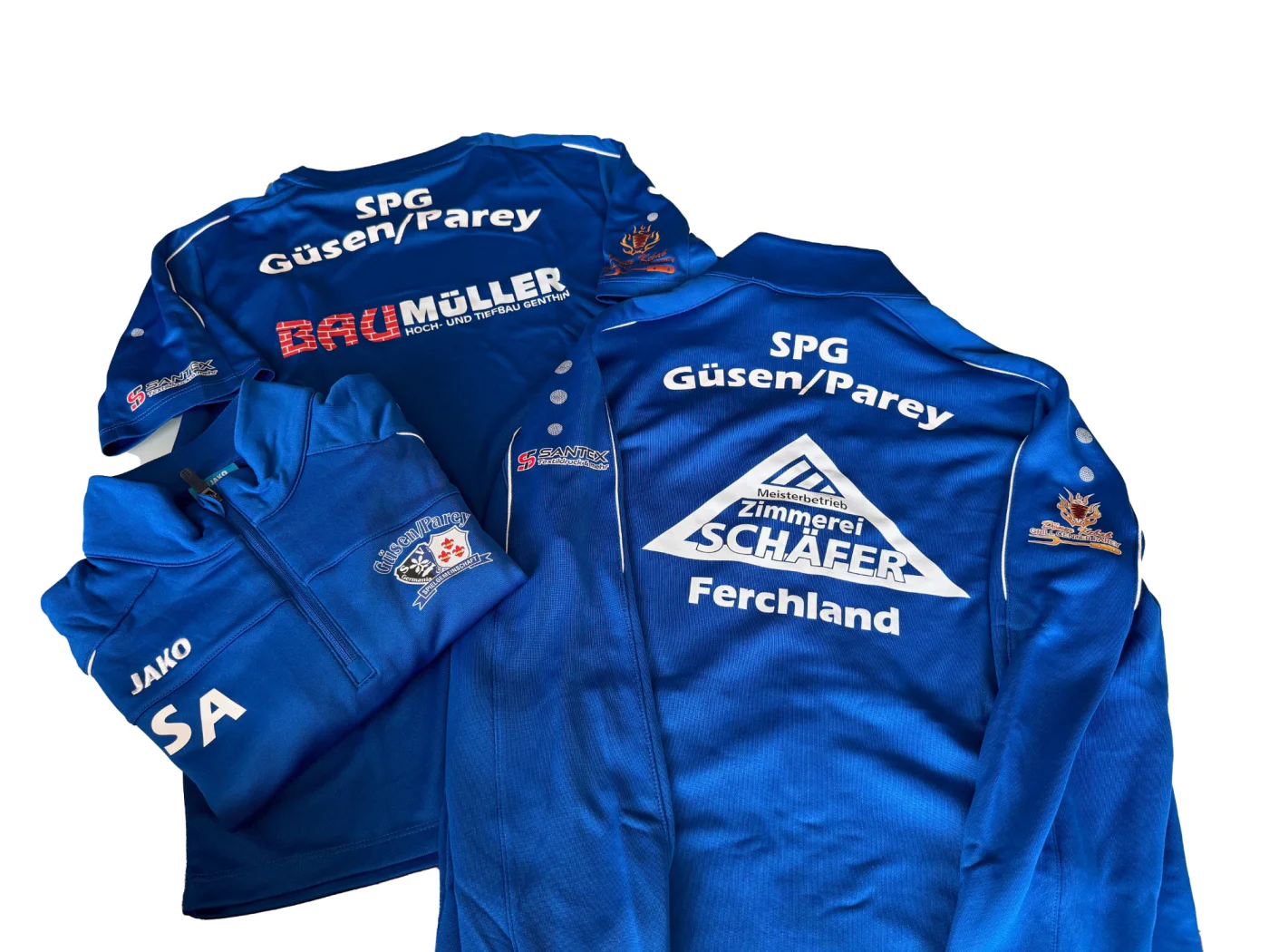 Blaue Ziphoodies und Poloshirts für einen Sportverein